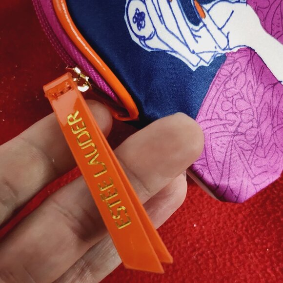 Estee Lauder Vintage Blue Orange Lilac Poly Trimmed in Polyurethane Makeup Bag - Picture 15 of 16